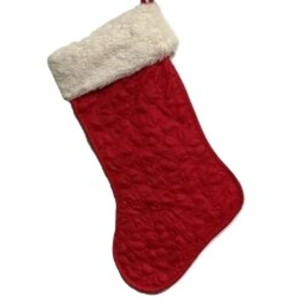 MARTHA STEWART PETS Red Quilted Dog Bone White Faux Fur Stocking